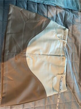 Two-Tone Faux Leather Mini Skirt in Cream & Taupe